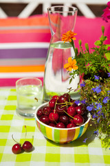 clear carafe water and fruit