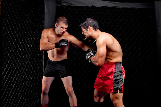 Mixed martial artists fighting - punching