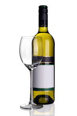 Bottle of white wine with wine glass