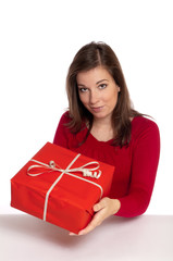 Women giving red gift