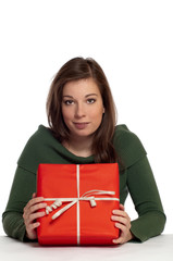 Beautiful women holding red gift box