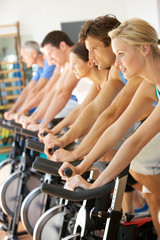Group Cycling In Spinning Class In Gym