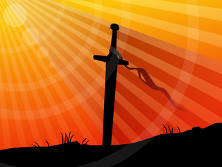 Background, sword in sunset