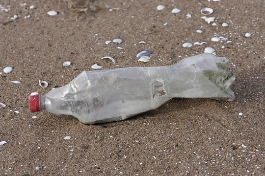 plastic bottle on a beach