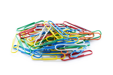 Close up of many colourful paper clips