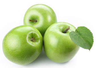 Three ripe green apples.