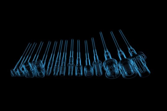 RF Cable connectors 3D rendered blue transparent