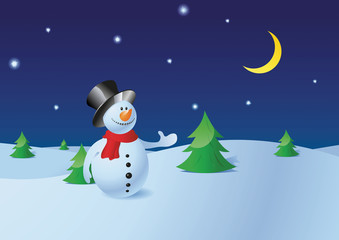 Snowman in the winter pine forest  - Christmas collection