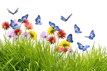 Groupe de papillons bleus butinant de belles fleurs