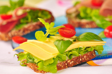 Vollkornbrot mit Schnittkäse und Salat