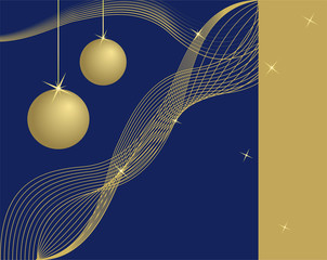 Gold Christmas balls on blue background