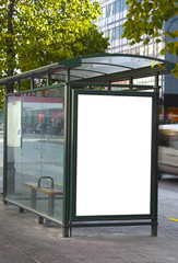 bus stop with a blank billboard