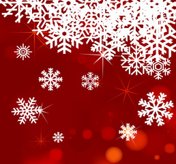 Winter and Christmas snowflakes vector background in red