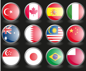 Web buttons with flags of F1race countries.  Vector eps 10.