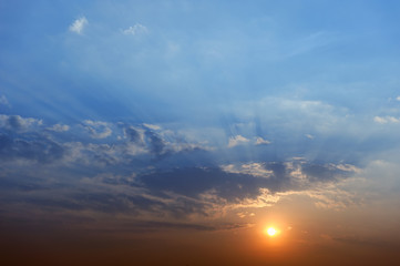 Sunset with ray of light