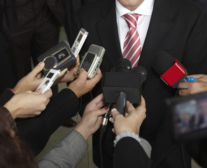 business meeting conference journalism microphones