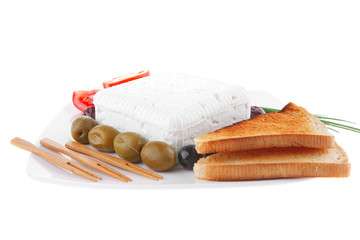 feta and olives with toast