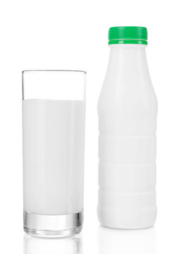 A bottle of kefir with glass isolated on white background