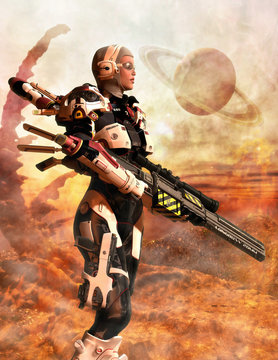 Futuristic soldier woman