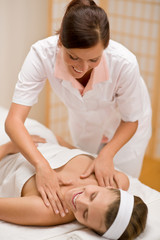 Obraz na płótnie Canvas Luxury care - woman at cleavage massage