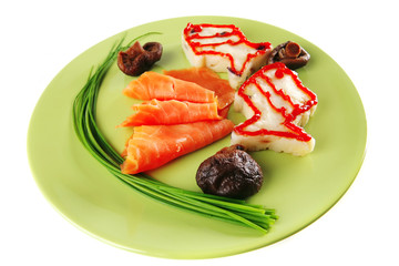 red smoked salmon on green