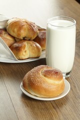 Glass of milk and pie