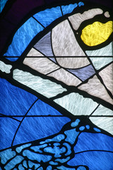 A bright and colorful stained glass church window