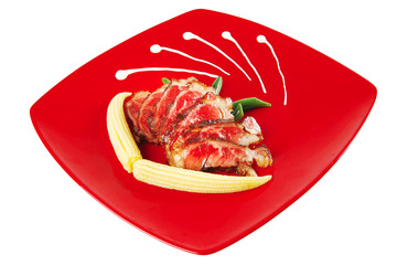roast meat served with corns
