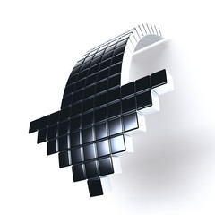 dark metallic arrow consisting of metal cubes on a white