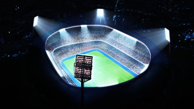 Lighted soccer stadium. Top view.