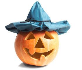 Creepy carved pumpkin face, with a smile