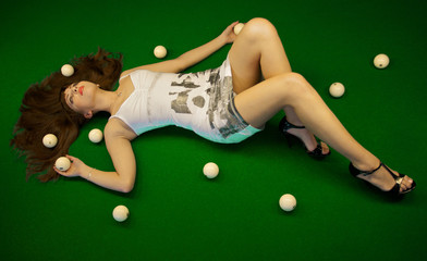Lady in pool room