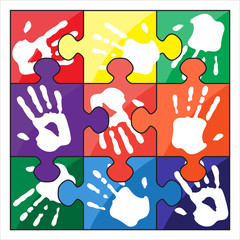 Handprint color vector puzzle