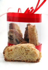 Pralines cake on white background