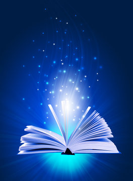 magic book on a blue background