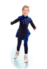 Girl in blue sport dress on skates.