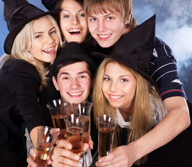 Group young people at nightclub.