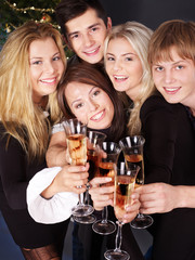 Group young people at nightclub.