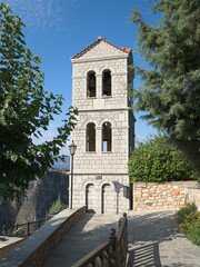 Fototapeta premium Belltower Of Holy Monastery of Great Meteoron, Greece