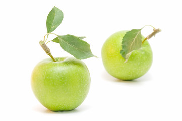 green apples on white background