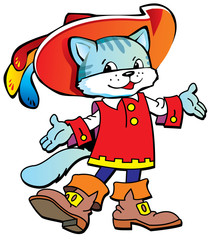 Happy Puss in Boots on a white background. Fairy-tale.