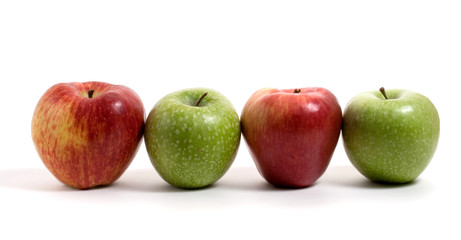 three fresh apples in a row