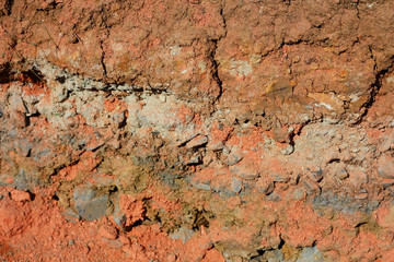 Natural background of mixed colored layers of soil