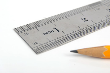 steel ruler with pencil