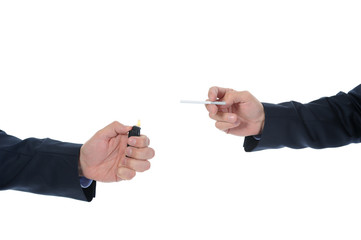 Businessman in black suit holding a cigarette