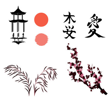 vector illustration with japanese elemetts for design