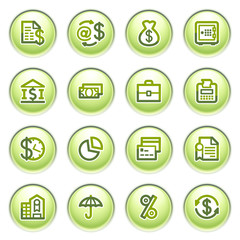 Finance icons on gray buttons.