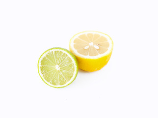 lime and lemon on white