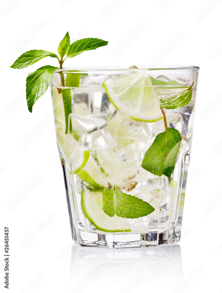 Wall mural cold fresh lemonade. isolated on white background