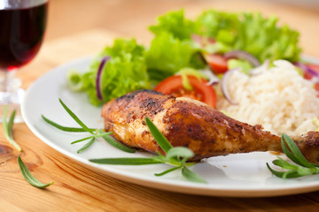 Roast Chicken with Rice and Salad